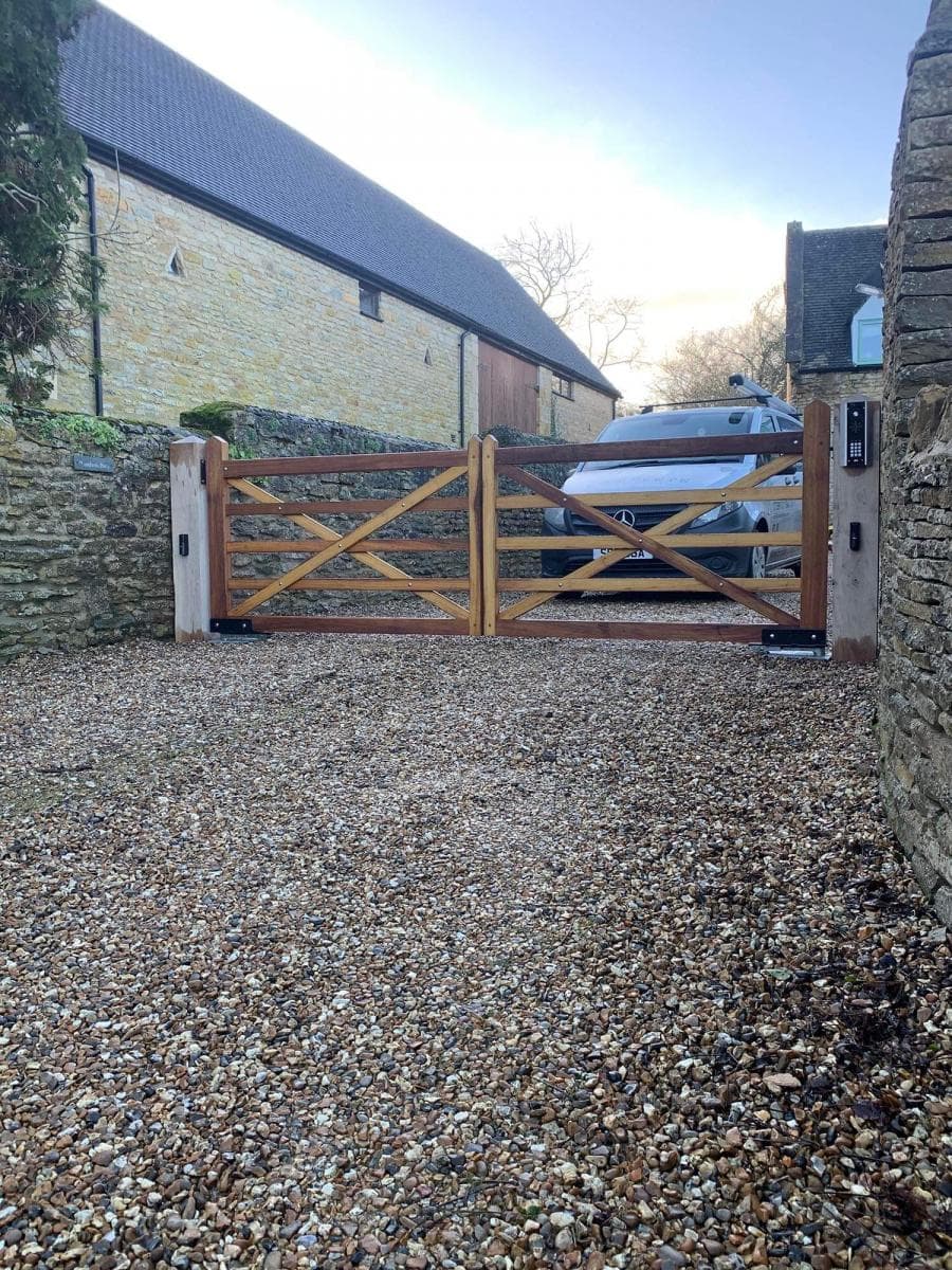 Diamond braced 5 bar gate Hardwood — installation by Complete Gate Automation